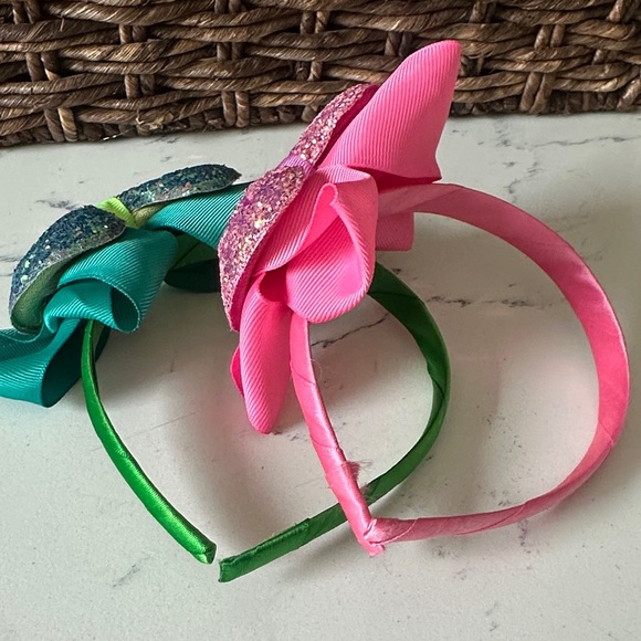 Glittery Pink and Green Bow Headbands - Picture 2 of 3